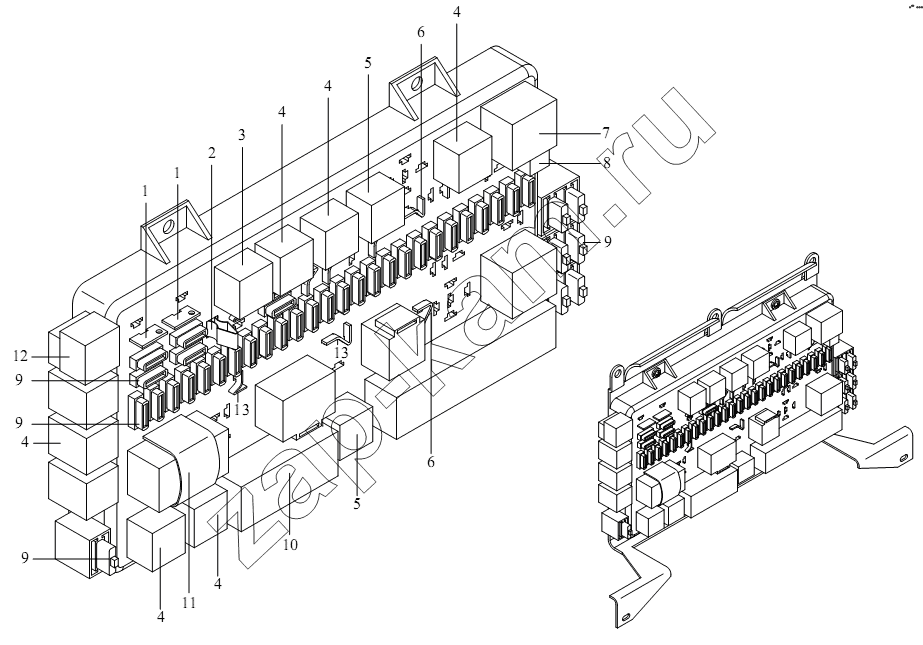 Схема/чертеж: Блок предохранителей и реле / Shaanxi DeLONG Е-3 (тягач)