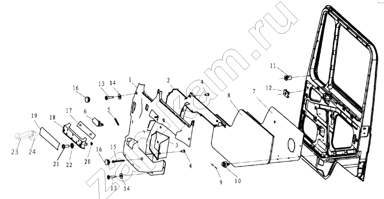Схема/чертеж: DOOR COVERING RIGHT / Shaanxi Shacman SX4255DV385