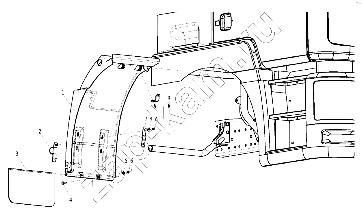 Схема/чертеж: FENDER RIGHT BEHIND CAB / Shaanxi Shacman SX4255DV385