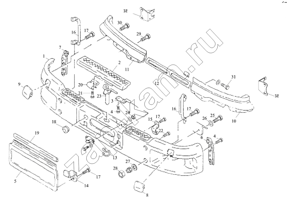 Схема/чертеж: BUMPER AND FRONT BRACKET / Shaanxi Shacman SX4255DV385