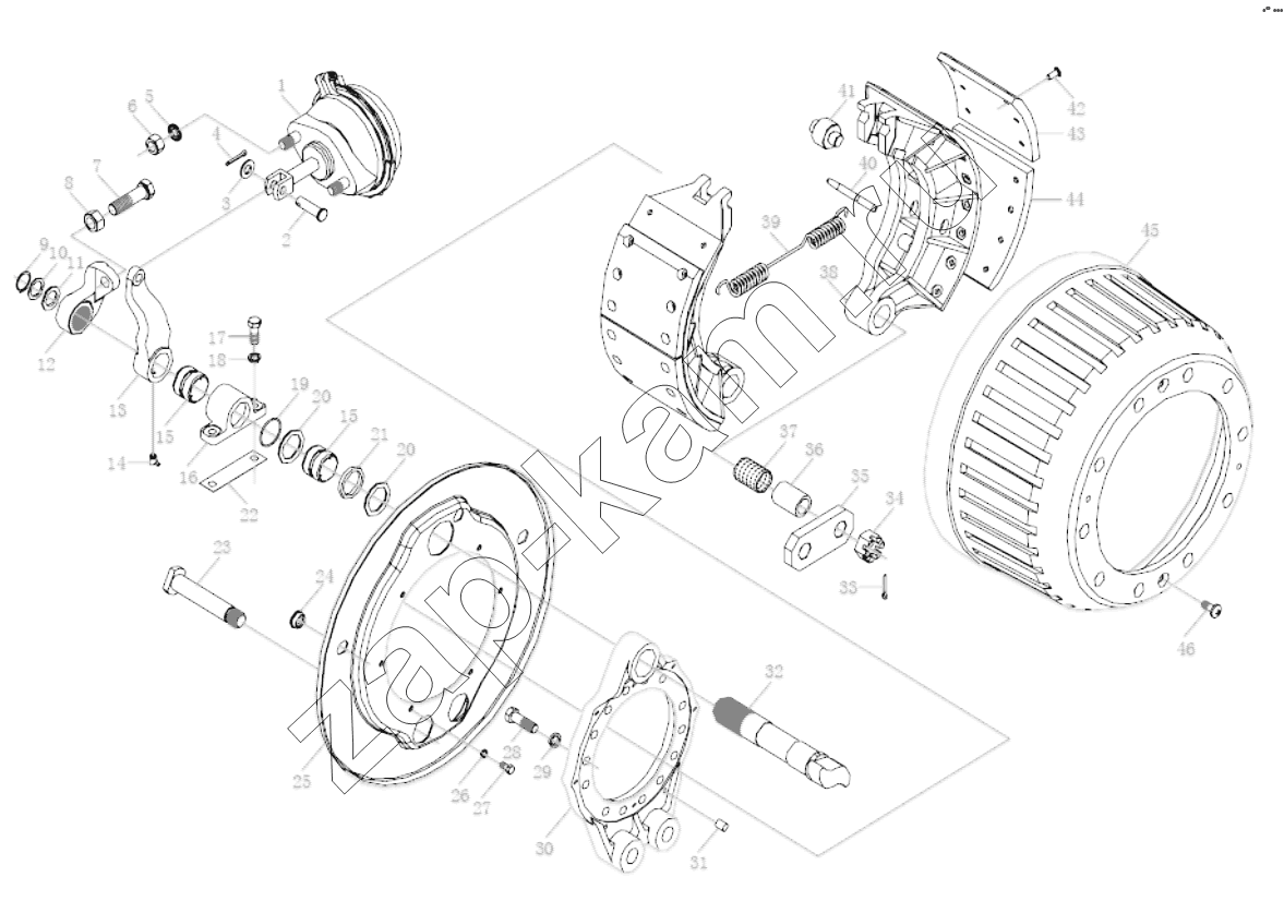 Схема/чертеж: FRONT AXLE BRAKING / Shaanxi Shacman SX4255DV385