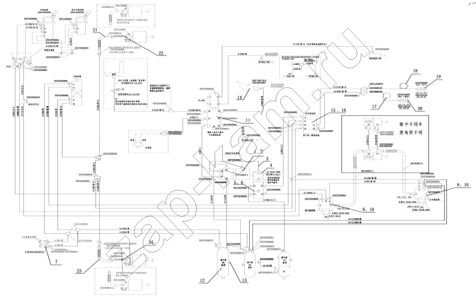 Схема/чертеж: DOUBAL CIRCUIT BRAKE SYSTEM II / Shaanxi Shacman SX42564V324 (X3000)