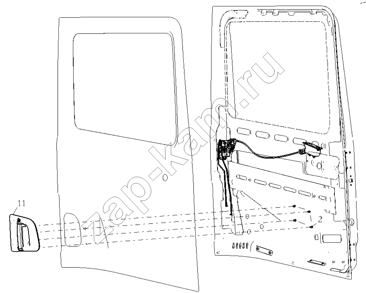 Схема/чертеж: RIGHT DOOR LOCK SYSTEM / Shaanxi Shacman SX42564V324 (X3000)