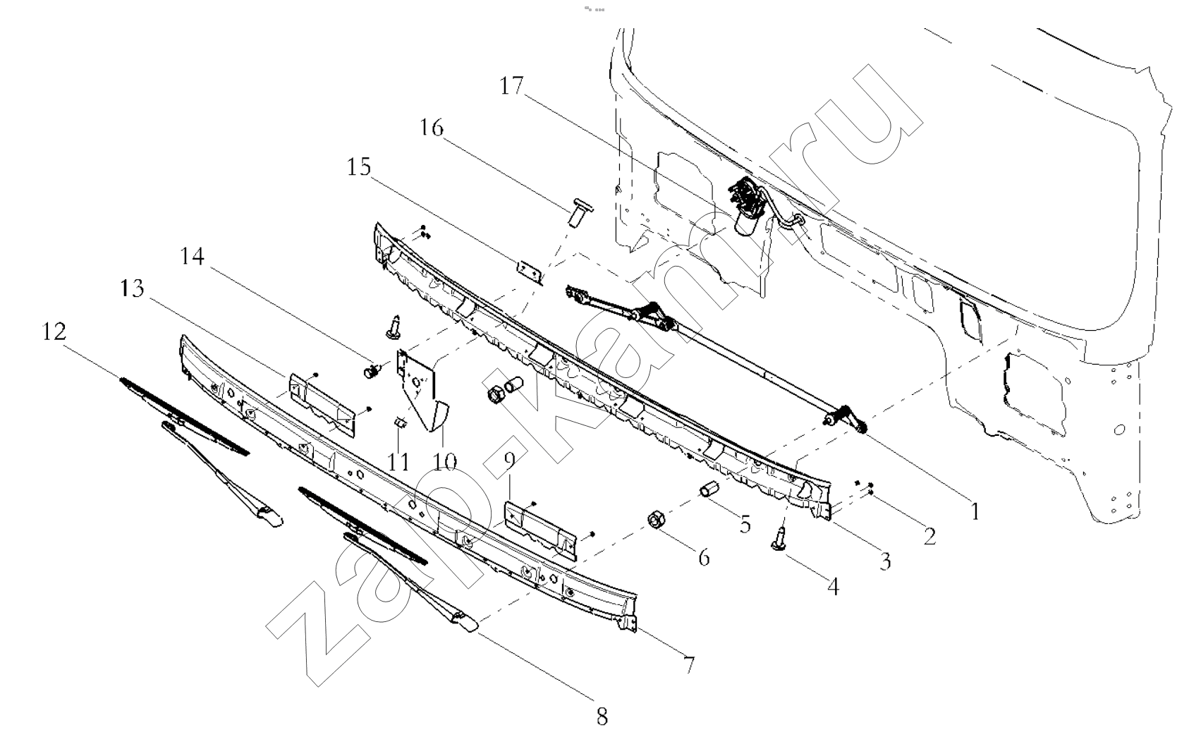 Схема/чертеж: WINDSCREEN RINSE SYSTEM/LEFT / Shaanxi Shacman SX42584V324
