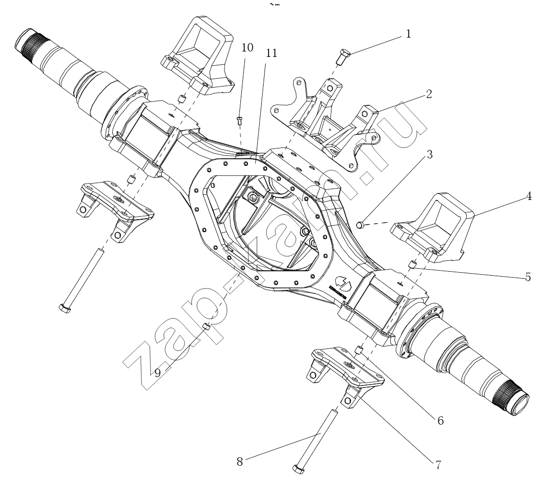 Схема/чертеж: HOUSING MIDDLE AXLE (STR SUSPENSION) / Shaanxi Shacman SX42584V324