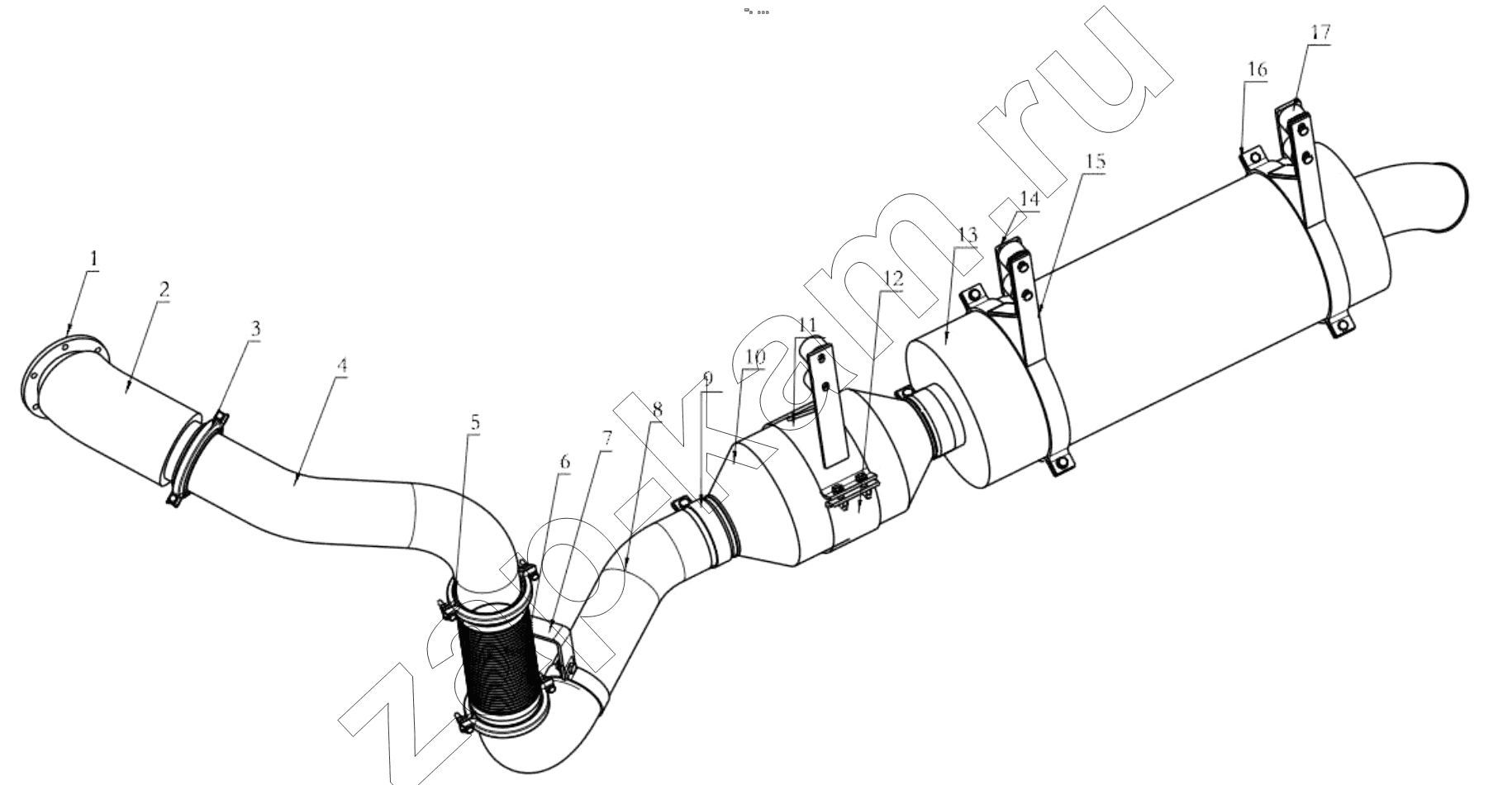 Схема/чертеж: EXHAUST SYSTEM / Shaanxi Shacman SX42584V324