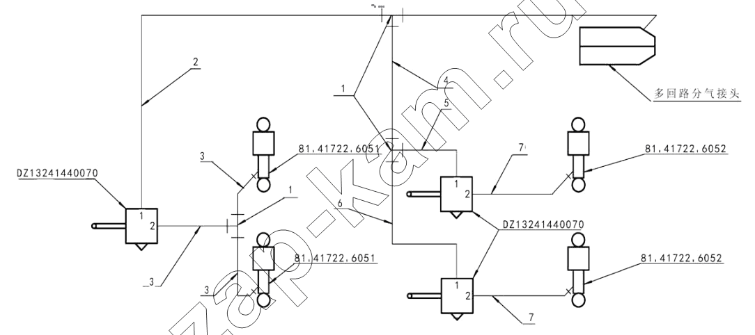 Схема/чертеж: AIR SPRING CONTROL PIPELINE DEVICE / Shaanxi Shacman SX42584V324