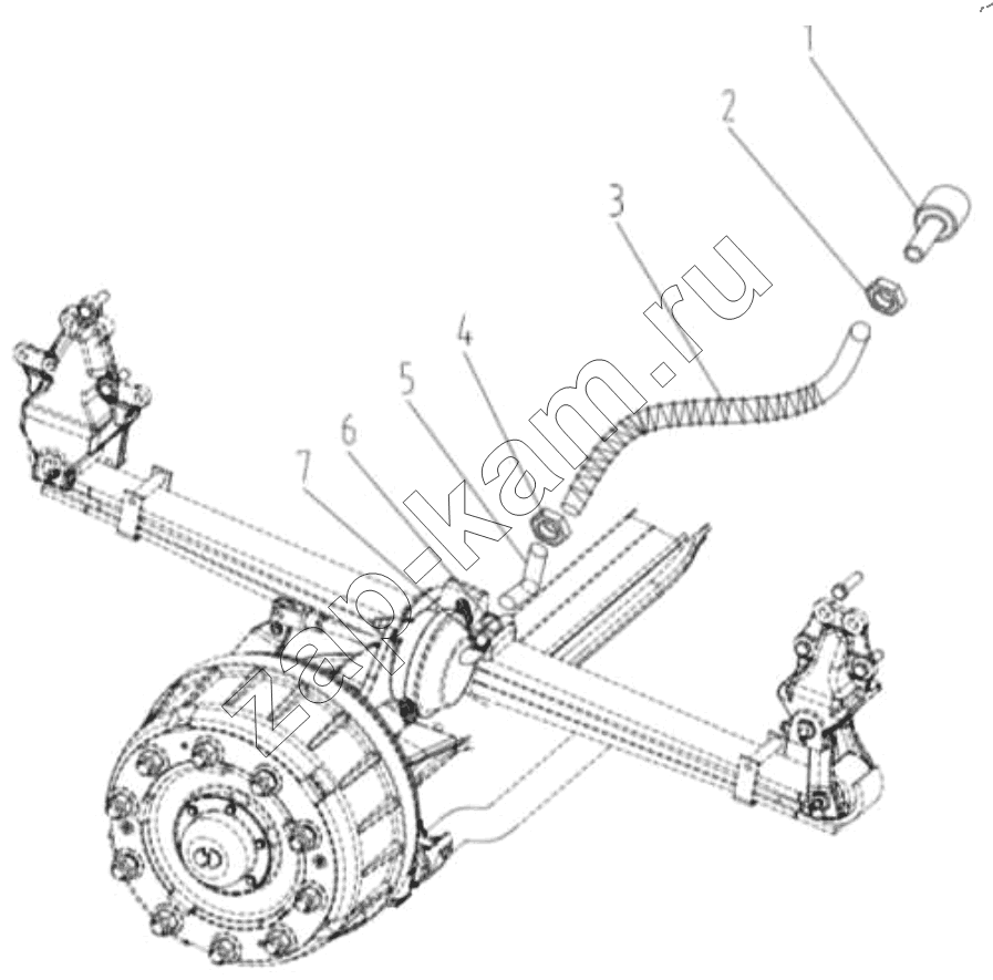 Схема/чертеж: SINGLE FRONT AXLE BRAKE LINE / Shaanxi Shacman SX42584V384TL