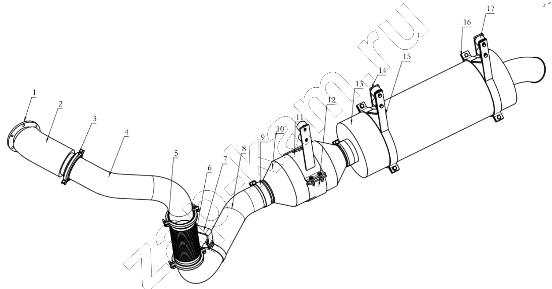 Схема/чертеж: EXHAUST SYSTEM / Shaanxi Shacman SX42584V384TL
