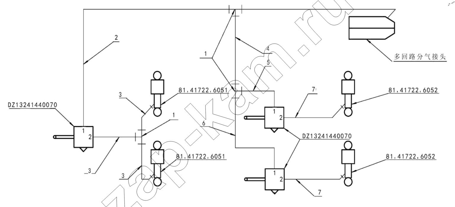 Схема/чертеж: AIR SPRING CONTROL PIPELINE DEVICE / Shaanxi Shacman SX42584V384TL
