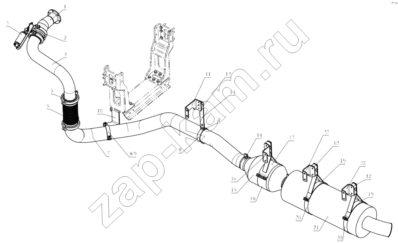 Схема/чертеж: EXHAUST SYSTEM / F3000 / 8x4 / PTO / Shaanxi Shacman SX5318GJBDT386TL