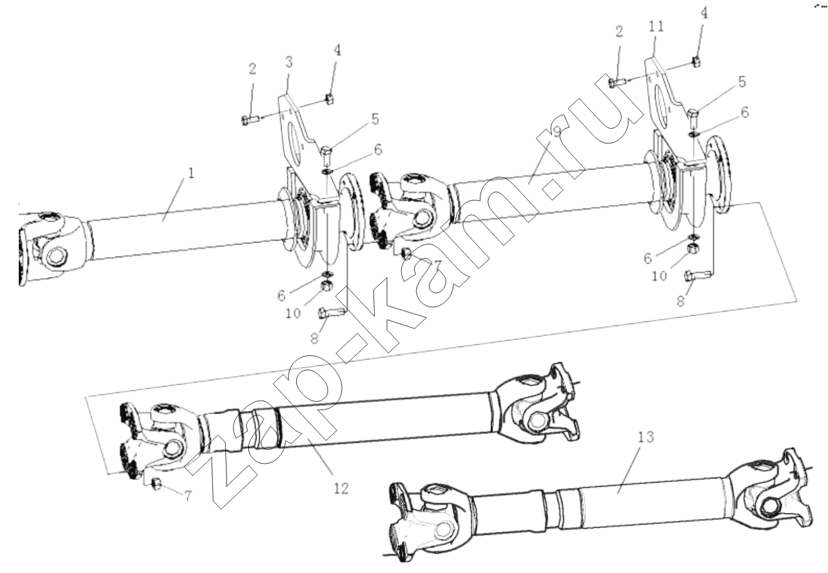 Схема/чертеж: PROPELLER SHAFT SYSTEM / Shaanxi Shacman SX5318GJBDT386TL