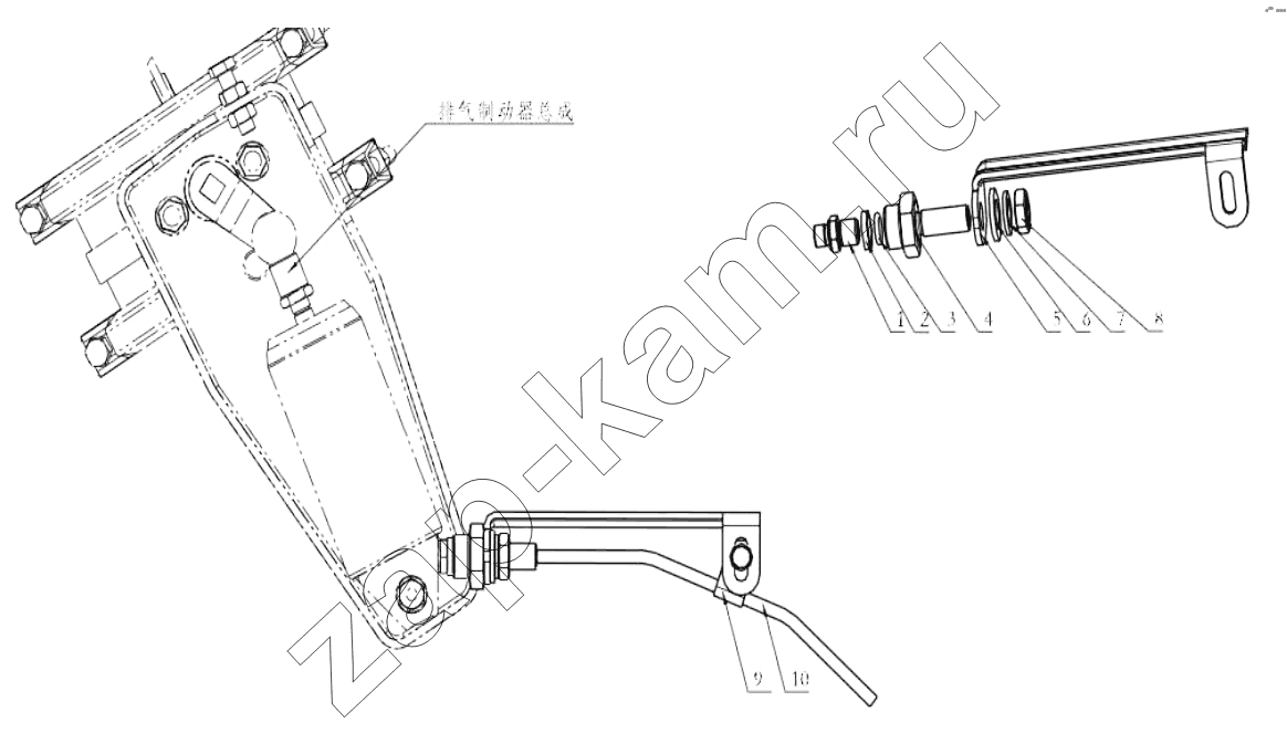 Схема/чертеж: EXHAUST BREAK PIPELINE / Shaanxi Shacman SX5318GJBDT386TL