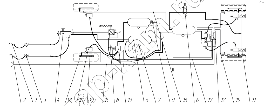 Схема/чертеж: Пневматические тормоза прицепа 8357-02 с АБС / СЗАП-8357