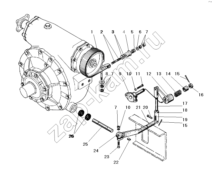 Схема/чертеж: Тормоз и управление лебедкой / УралАЗ УРАЛ-4320-41