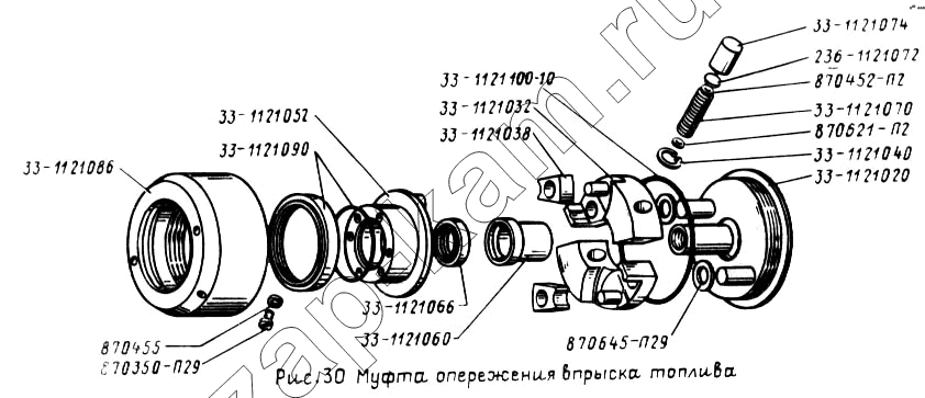 Схема/чертеж: Муфта опережения впрыска топлива / УралАЗ УРАЛ-5557