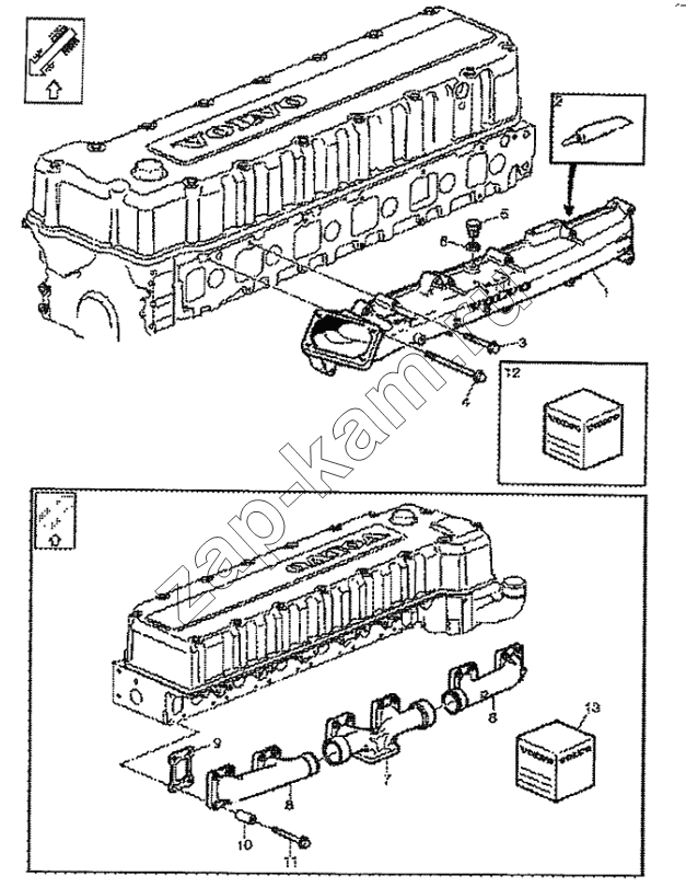 Схема/чертеж: Впускной и выпускной коллектор / Volvo FH12