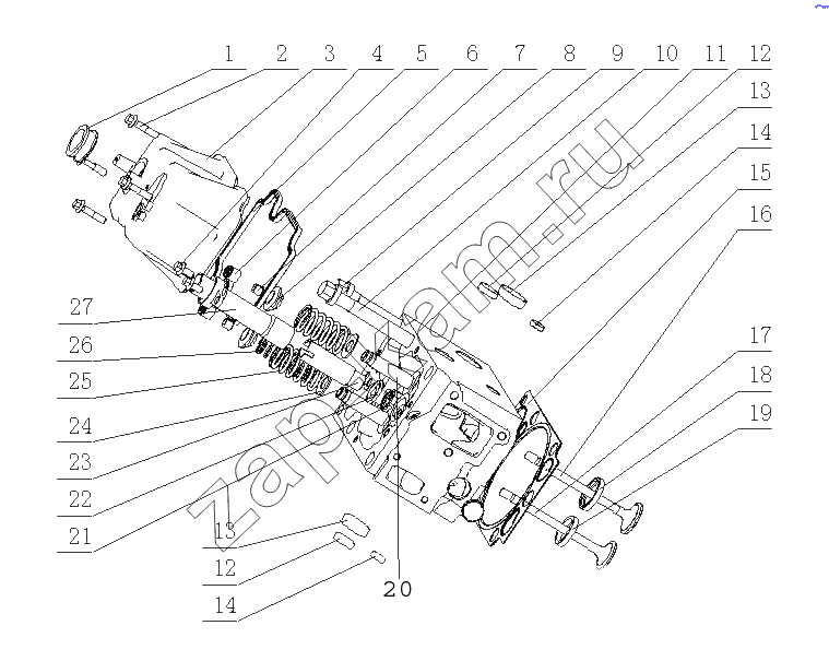Схема/чертеж: M2A00-1003000A/05 Головка цилиндров и крышка головки цилиндров в сборе / Yuchai YC6M340N-30 (M2AE1)