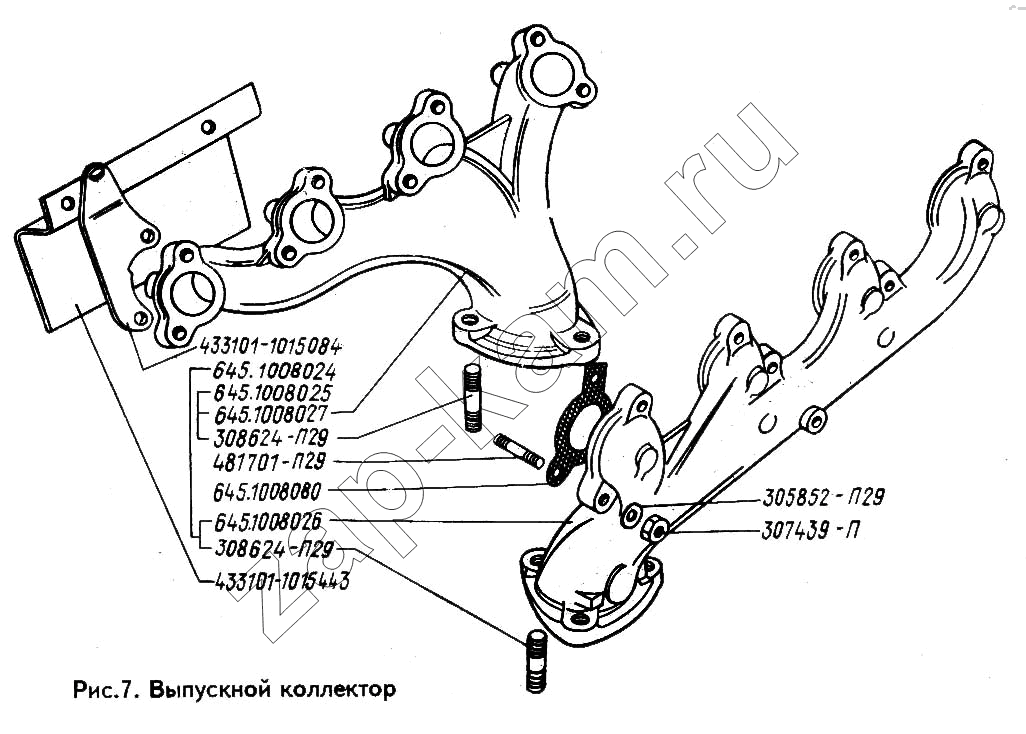 Схема/чертеж: Выпускной коллектор / ЗИЛ-433100