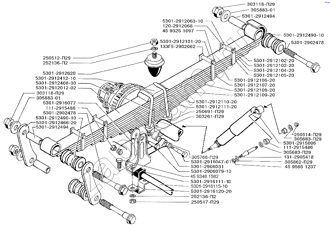 Схема/чертеж: Задняя подвеска / ЗИЛ-5301 (2006)