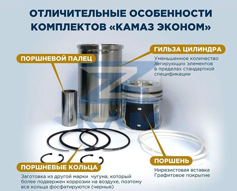 Гильза, поршень, кольца, палец Камаз Евро-0 -09 (10 гр., ЭКОНОМ без рассек.) / Федерал-Могул, КАМАЗ